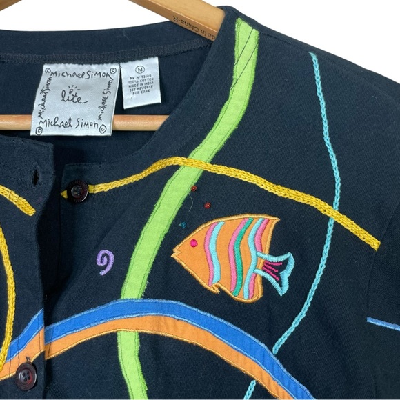 Michael Simon Lite Cardigan Embroidered Under Sea Sequins Open Front Size Medium - Picture 6 of 11